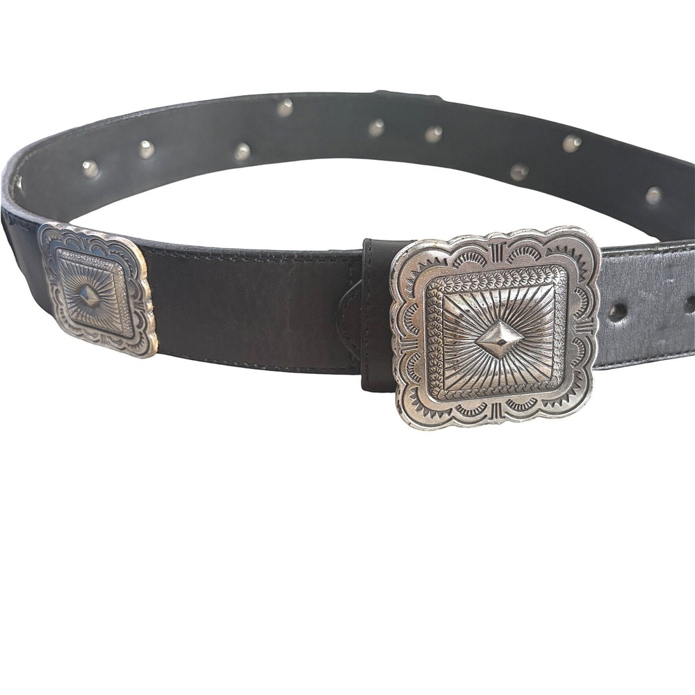 Brighton Western Concho Black Leather Belt Silver Studded Vintage Small S
